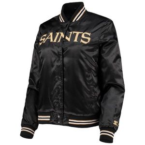 Women's New Orleans Saints Starter Black Varsity Lover Satin Full-Snap Jacket